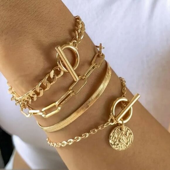 NEW Lourdes 14K Gold Plated Chain Toggle Bracelets Set of Four - Picture 1 of 5